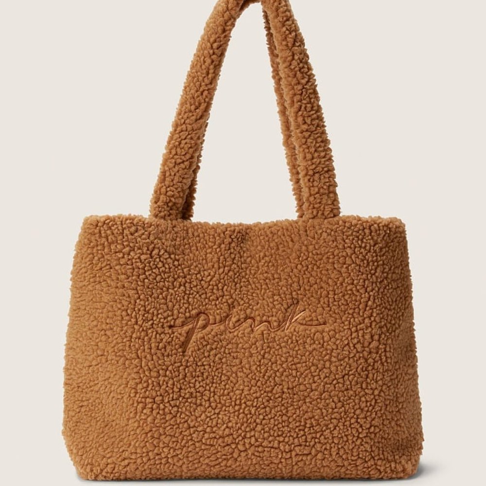 NWT PINK Victoria's Secret Cozy-Plush Tote Bag in Camel